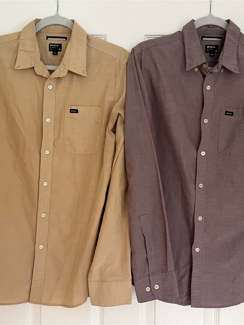 RVCA Men's Button-Down Shirt in Gold and Plum